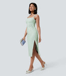 NWT Halara SoftlyZero Ruched Midi Cool Touch Dress-UPF50+ Fairest Jade XS