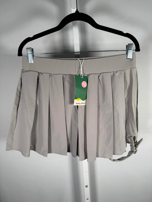 NWT Halara High Waisted Pleated Pocket Adjustable Buckle Mini Skirt Dust Gray L