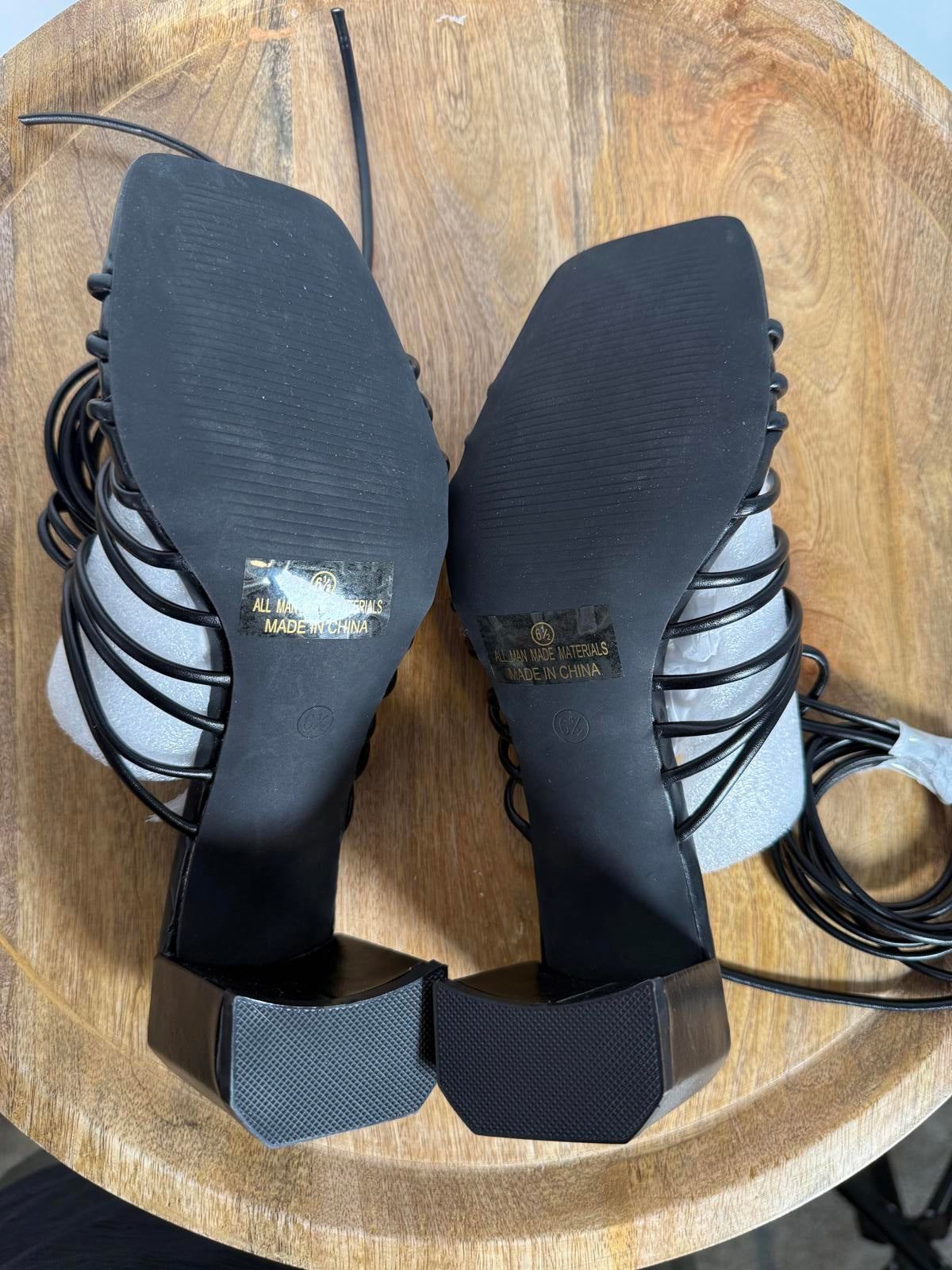 Lulus Finu Black Lace-Up High Heel Sandals - 6.5 NWB