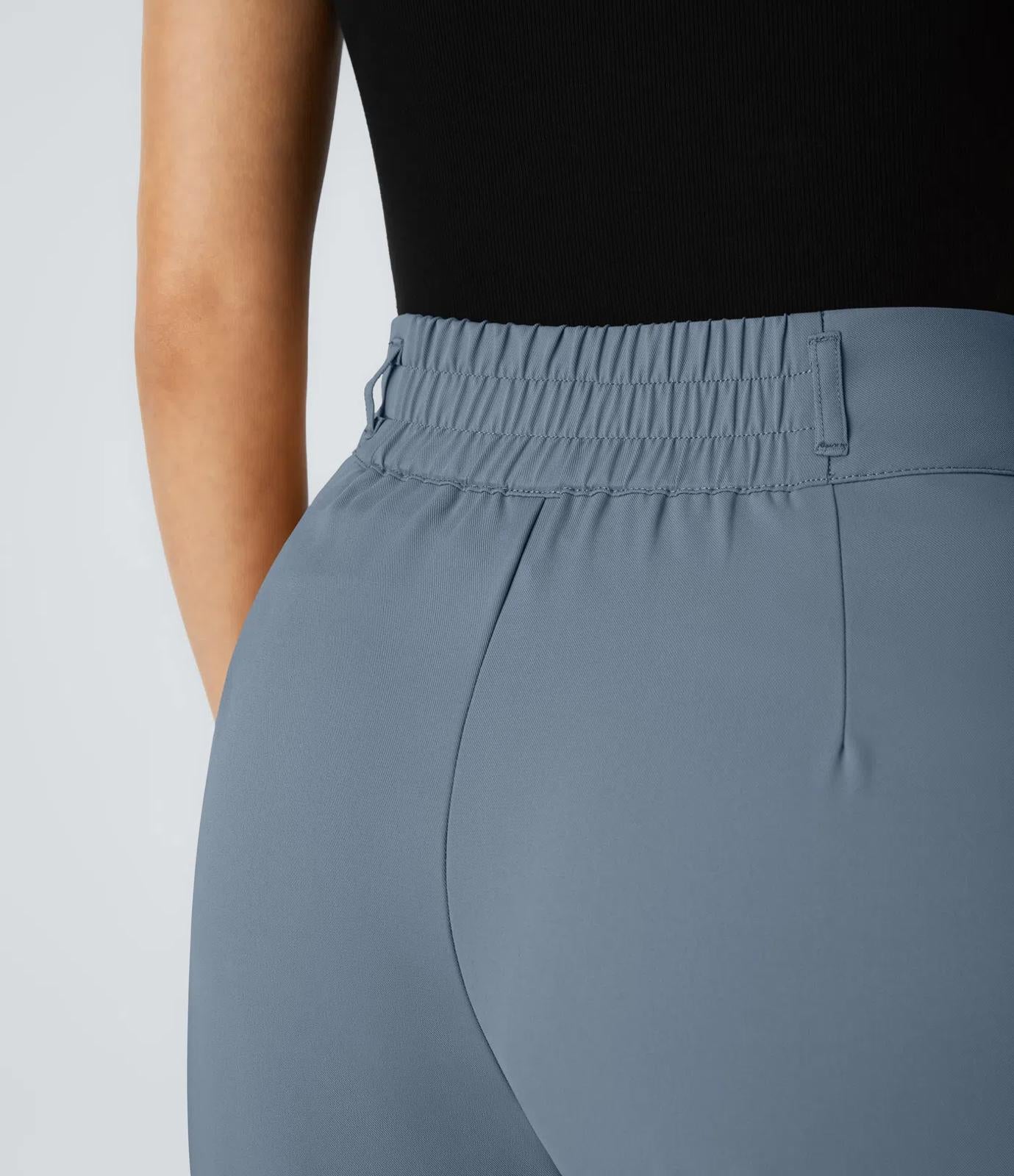 NWT Halara High Waisted Zipper Pocket Shirred Straight Leg Work Pant Blue Size M