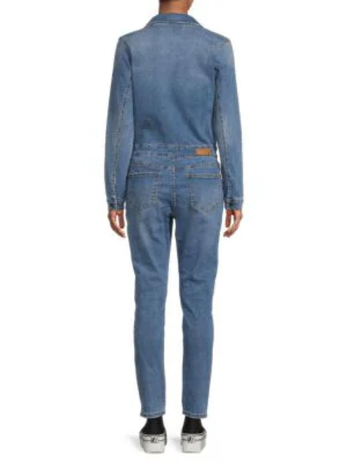 NWT Etienne Marcel Faded Wash Notch Lapel Denim Jumpsuit, Size M