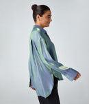 NWT Halara Pocket High Low Curved Hem Shine Oversize Work Shirt Troposphere XS