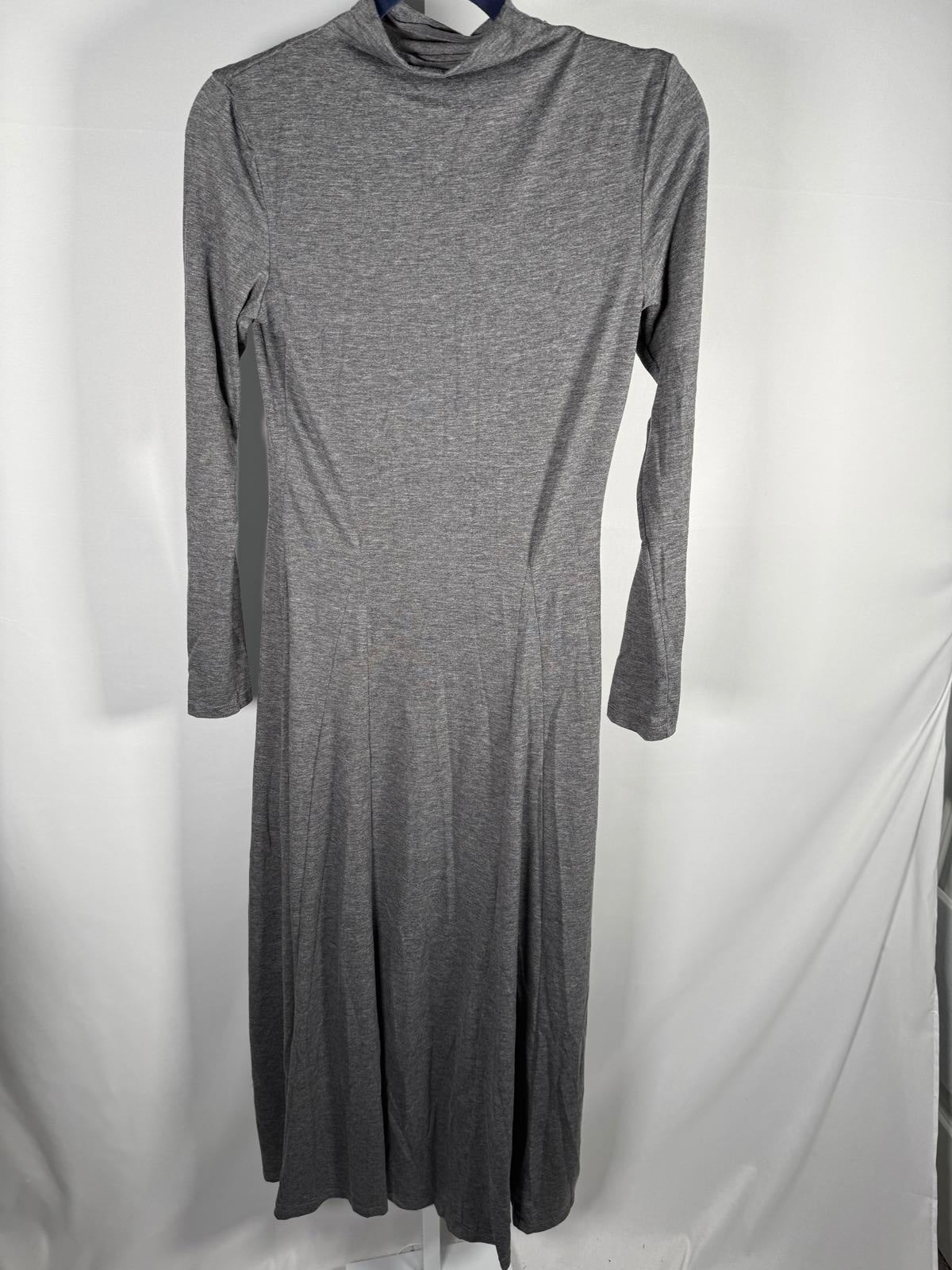 NWT Halara Funnel Neck Long Sleeve Flare Maxi Casual Dress Darl GRAY Floral S