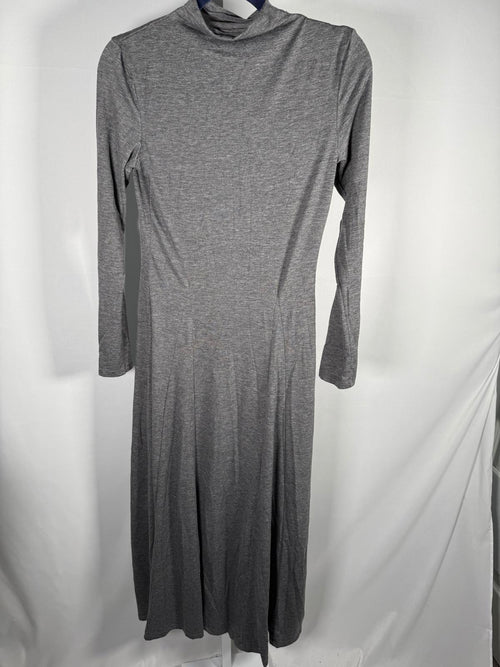 NWT Halara Funnel Neck Long Sleeve Flare Maxi Casual Dress Darl GRAY Floral S