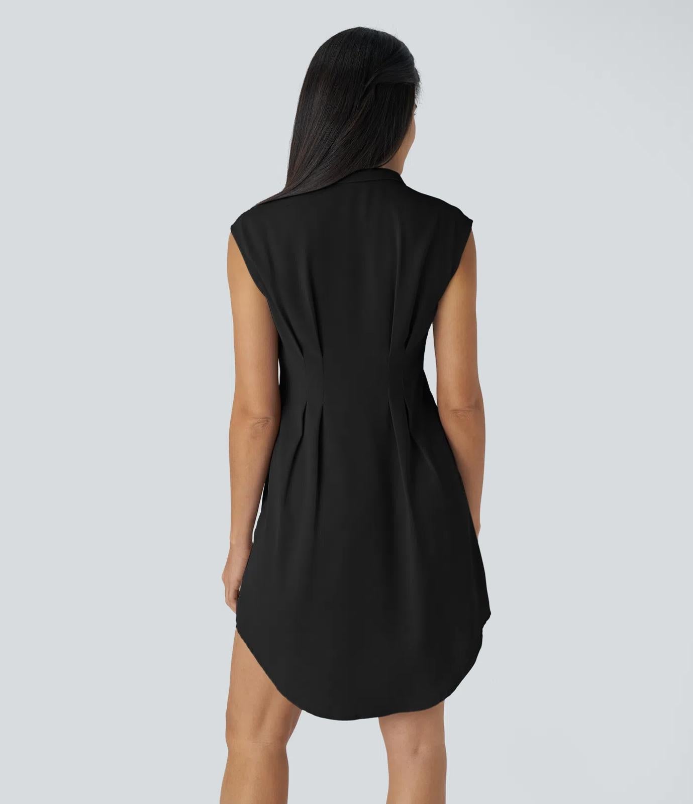 NWT Halara Sleeveless Curved Hem Mini Work Shirt Dress Black Size Small