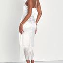 NWT Lulus White Midi Dress with Fringe Size XS