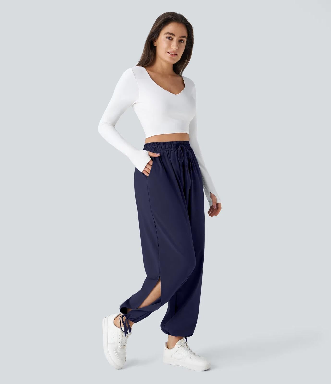 NWT Halara Breezeful High Waisted Drawstring Hem Casual Jogger Blue Size XS