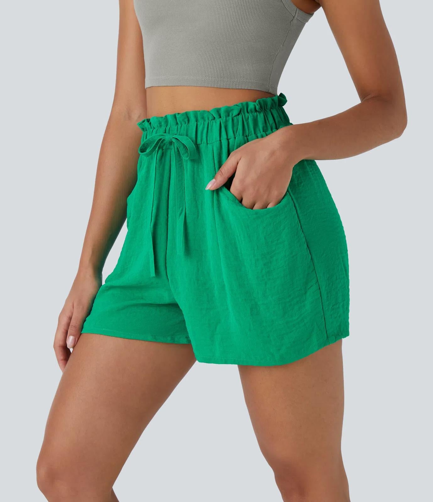 NWT Halara Paper Bag High Waisted Drawstring Pocket Casual Linen-Feel Shorts XL