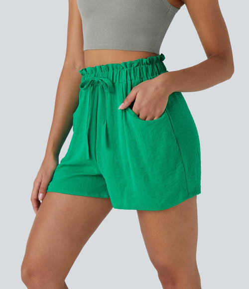 NWT Halara Paper Bag High Waisted Drawstring Pocket Casual Linen-Feel Shorts XL