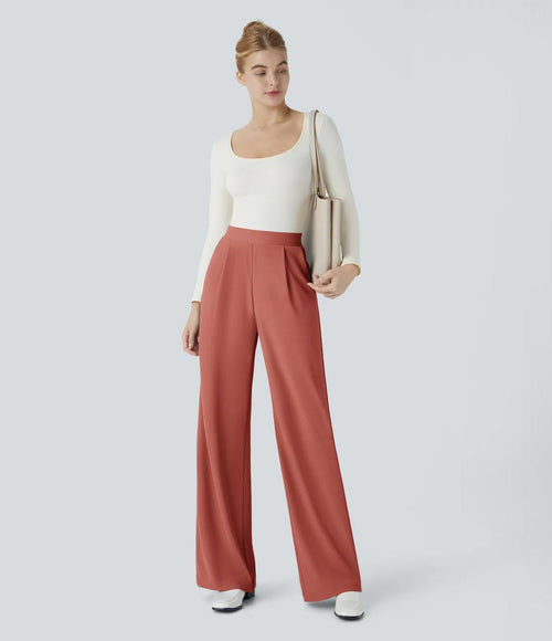 NWT Halara High Waisted Body Sculpt Waist-Slimming Micro Waffle Work Pant Red S