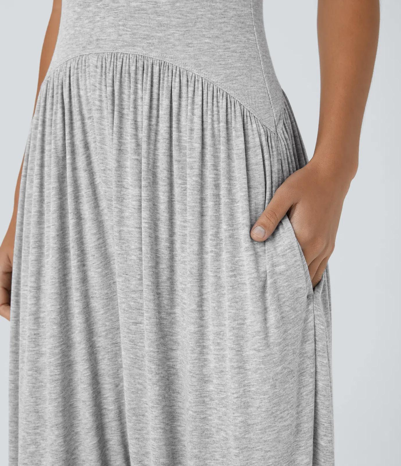 NWT Halara Ribbed Tube Backless Side Pocket Casual Jumpsuit Fog Gray Size L