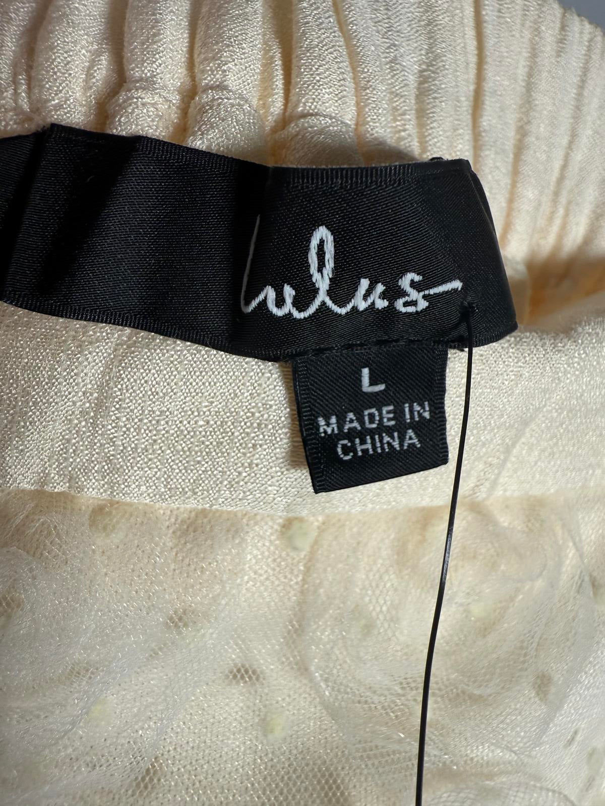 NWT Lulus Ideal Adoration Cream Tulle Swiss Dot Rosette Midi Skirt Size L