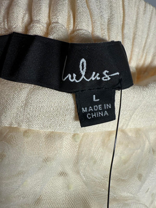 NWT Lulus Ideal Adoration Cream Tulle Swiss Dot Rosette Midi Skirt Size L