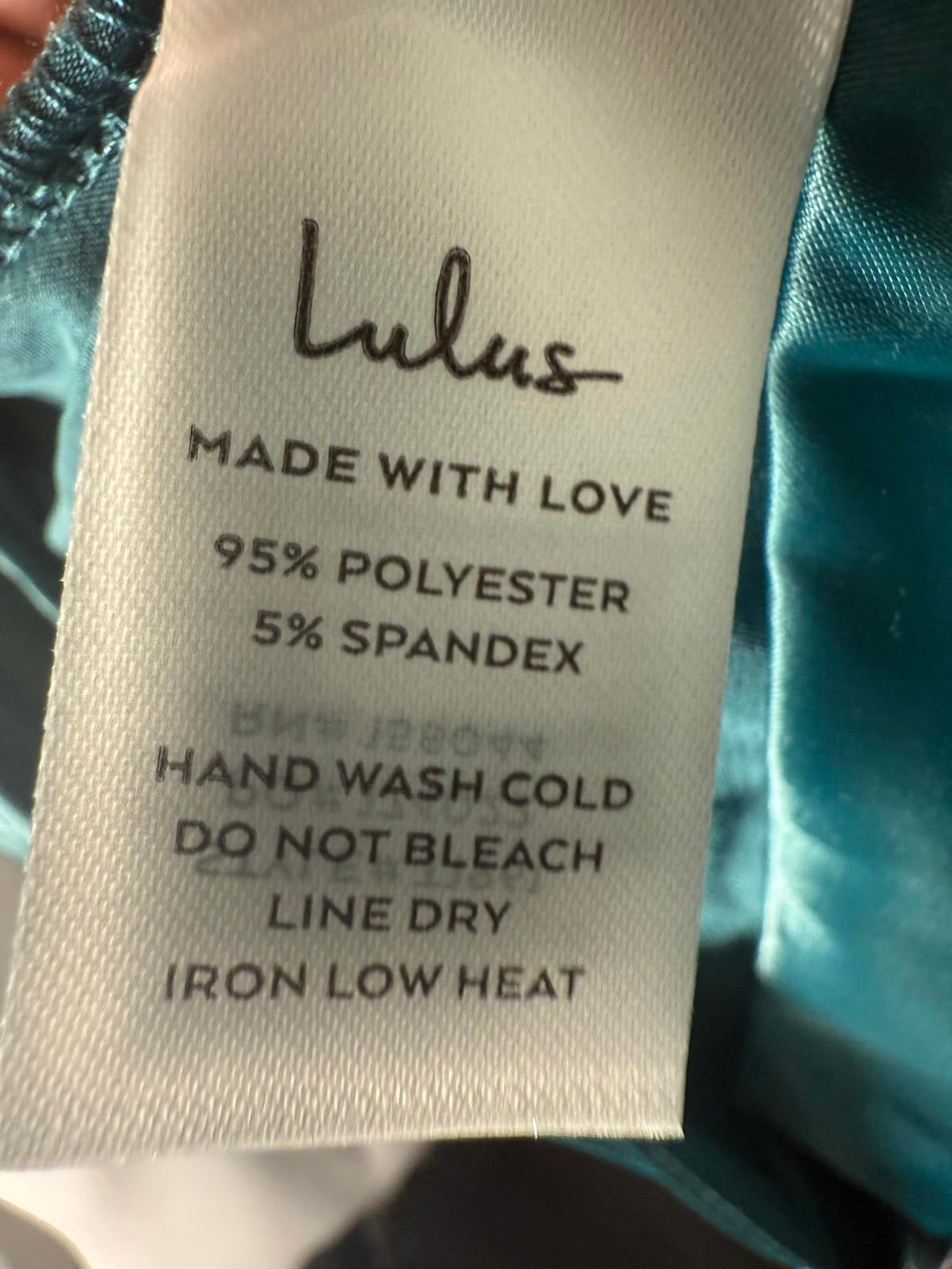 NWT Lulus Lovely Outing Teal Green Satin Cowl Neck Backless Tie-Back Top Size S