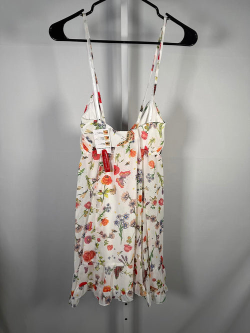 NWT Mac Duggal White Butterfly Print Ruffle Hem Mini Dress Size 4