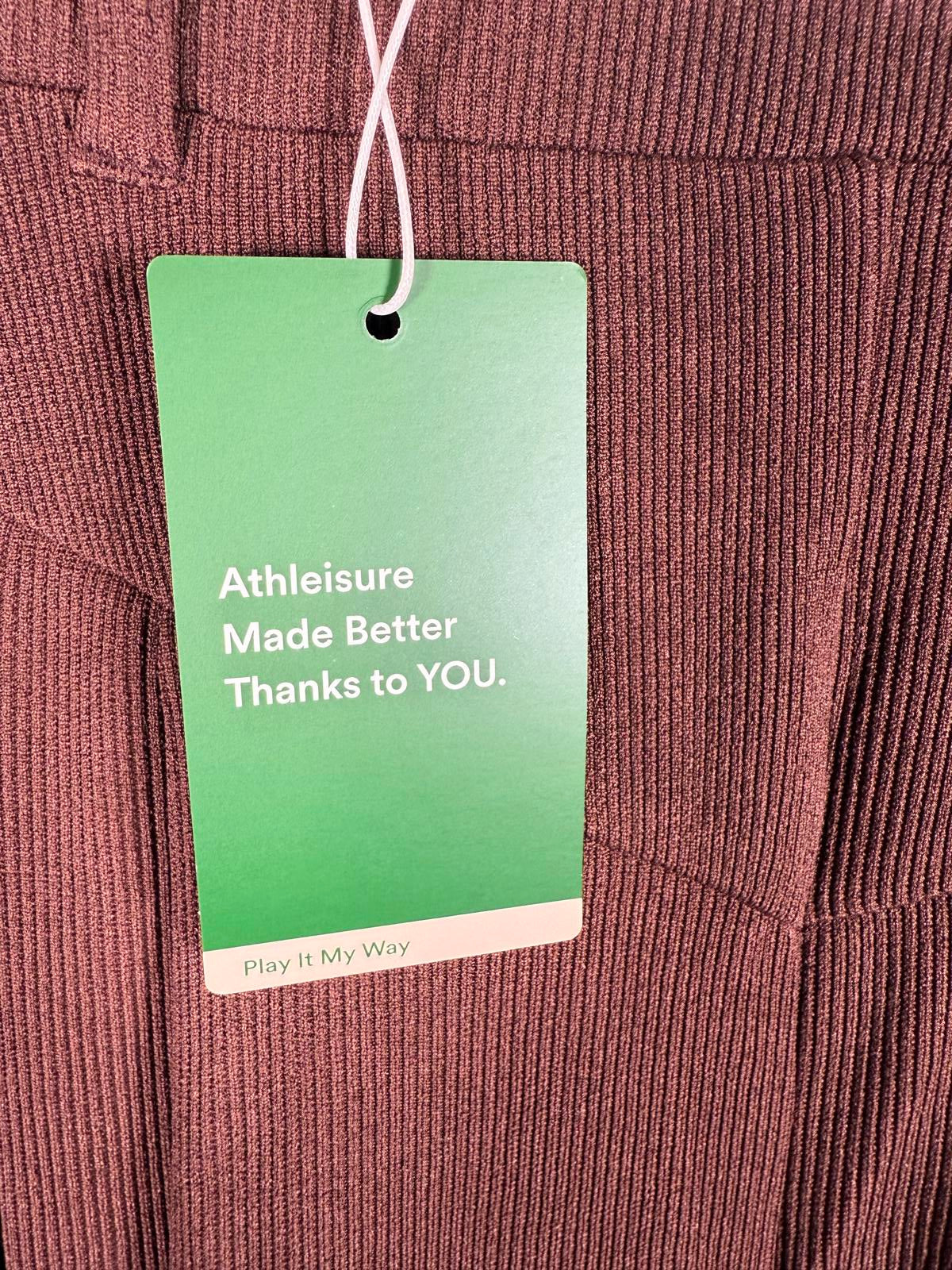 NWT Halara Ribbed High Waisted Pocket Barrel Leg Work Chestnut Size Small