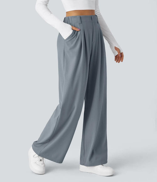 NWT Halara Flex™ High Waisted Pocket Wide Leg Waffle Work Pants Weathervane M
