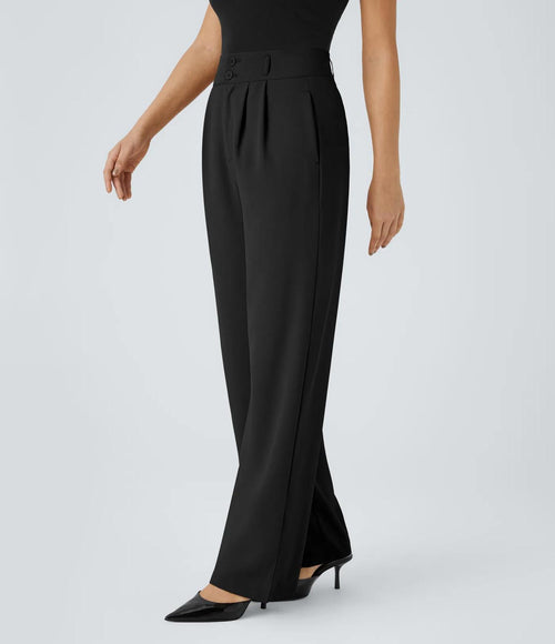 NWT Halara High Waisted Zipper Pocket Shirred Straight Leg Pant Black Size XS