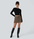 NWT Halara Mid Low Rise 2-in-1 A Line Mini Casual Corduroy Skirt Camelia Brown L