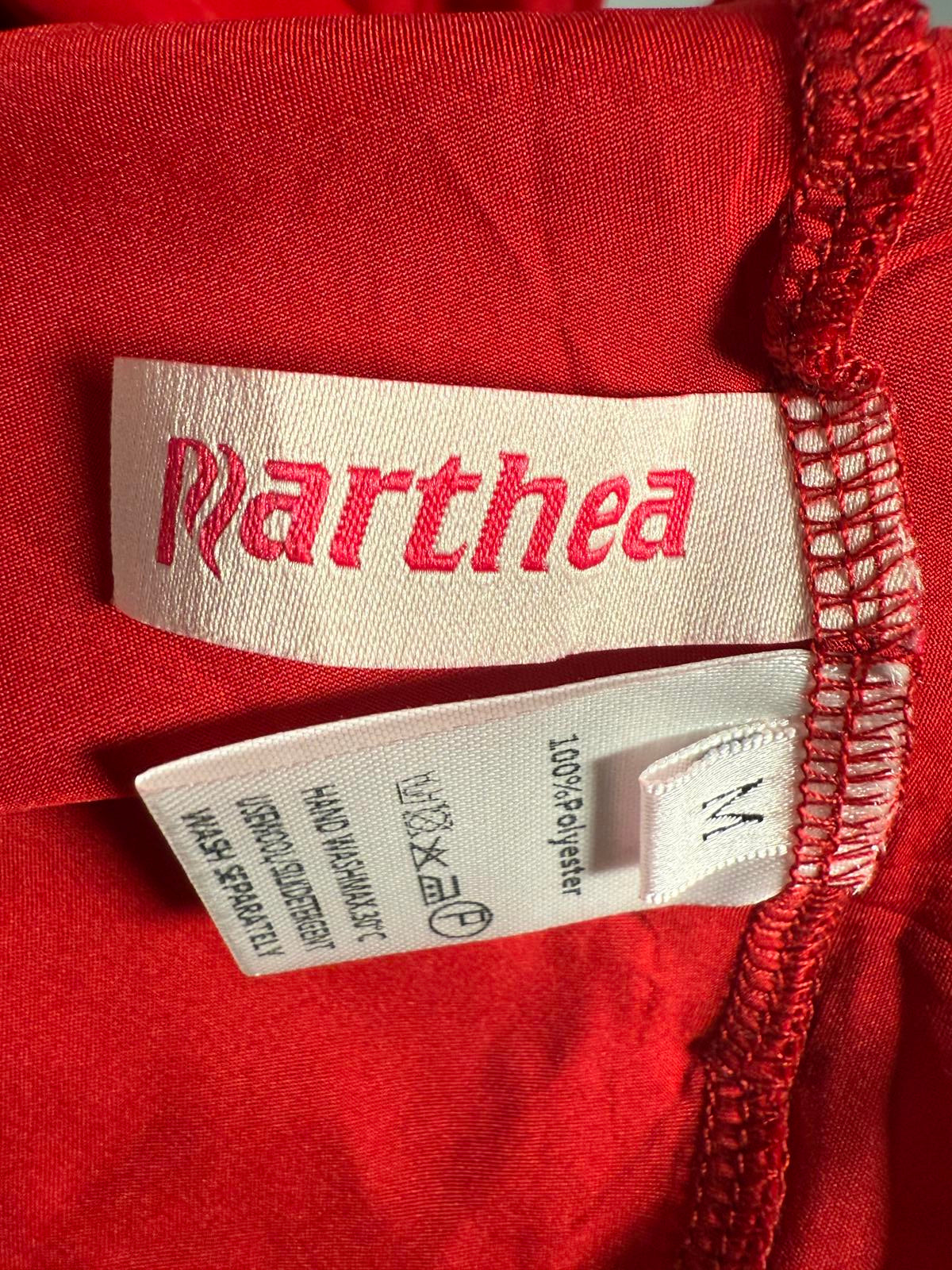 Pathea Elegant Red Midi Dress with Adjustable Straps and Lace-up Back, Size M