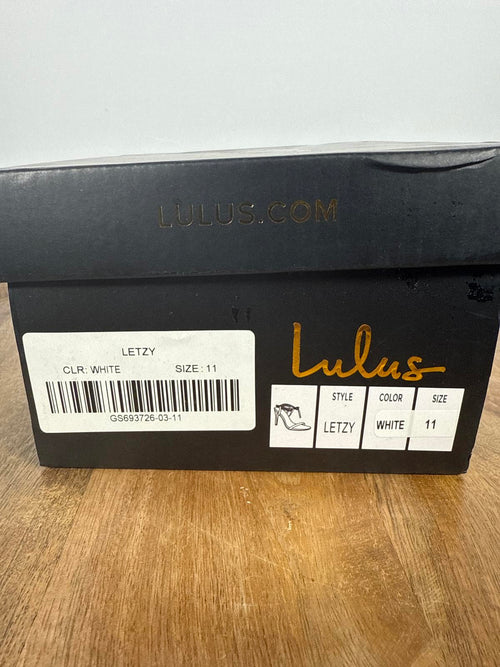 Lulus Leaah White Satin Pearl Lace-Up High Heel Sandals - 11 NWB