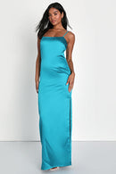 NWT Lulus Easy Radiance Teal Satin Slip Maxi Dress Size XS
