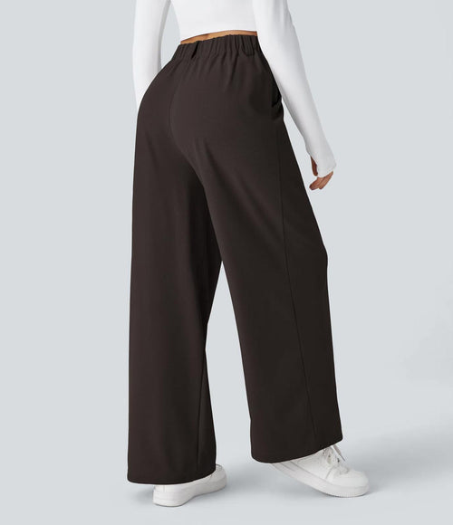 NWT Halara Flex™ High Waisted Pocket Wide Leg Waffle Work Pants Black Size L
