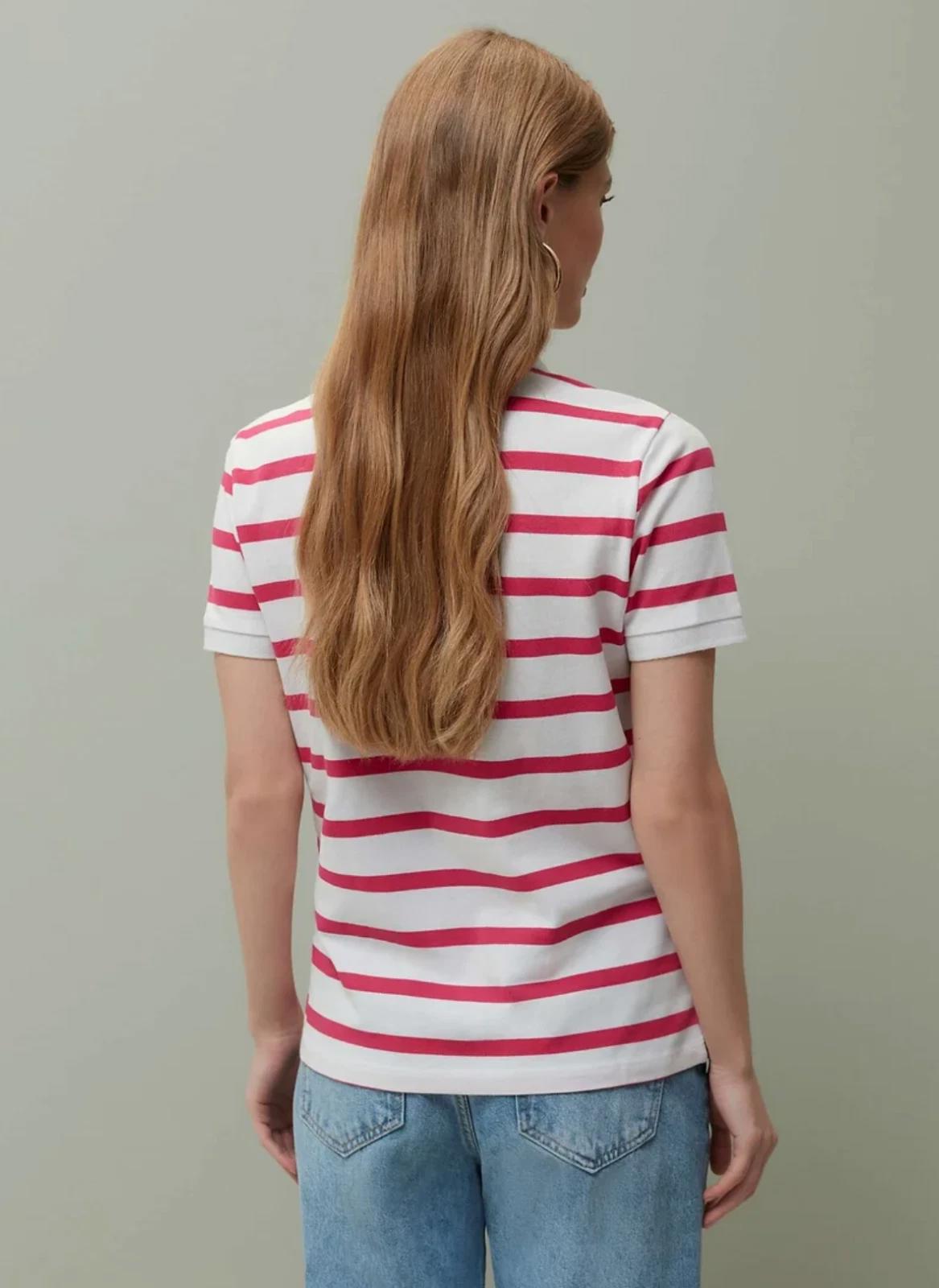 NWT Piombo Pink White Stripe Short Sleeve Pique Polo Shirt Womens US Size S