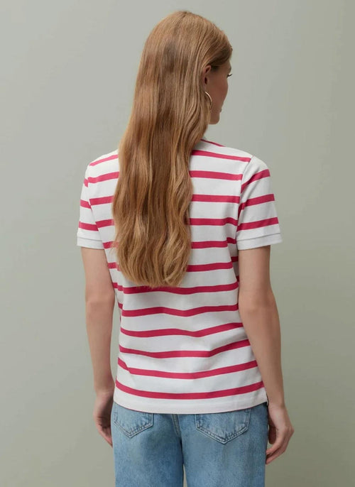 NWT Piombo Pink White Stripe Short Sleeve Pique Polo Shirt Womens US Size S