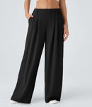 NWT Halara High Waisted Wide Leg Palazzo Linen-Feel Pants Black Small Tall