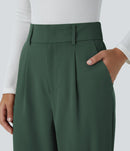 NWT Halara High Waisted Pocket Solid Work Tapered Pants Dark Green L