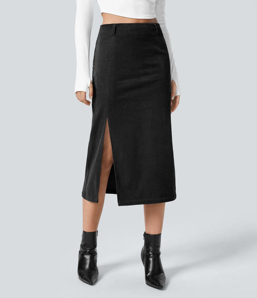 NWT Halara High Waisted Hem Midi Corduroy Casual Skirt Size XS