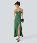 NWT Halara Ribbed Cowl Neck Lace Up Midi Dress Green S
