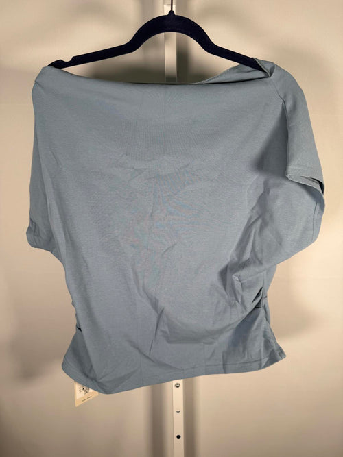 NWT Halara Off Shoulder Short Sleeve Ruched Casual Top Corydalis Blue XL
