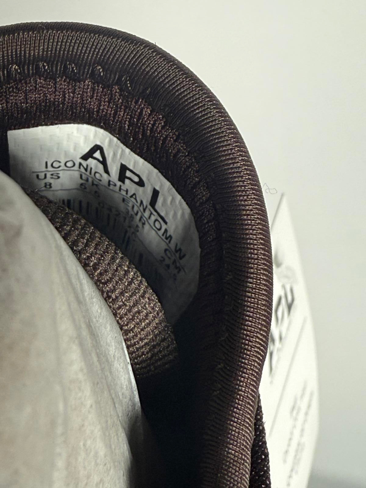 NIB APL Women's Deep Brown White Cow Iconic Phantom Sneakers Size 8