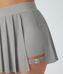 NWT Halara High Waisted Pleated Pocket Adjustable Buckle Mini Skirt Dust Gray L