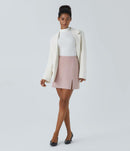 NWT Halara High Waisted 2-in-1 Houndstooth Mini Work Skirt Pink Sand M