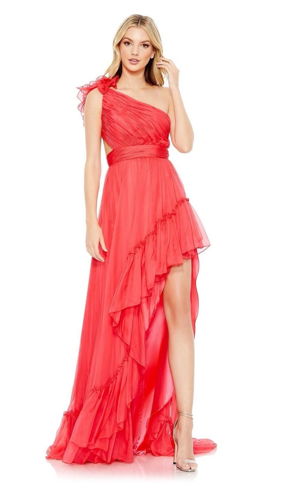 Mac Duggal Formal Pink Ruffled One Shoulder Asymmetrical Gown Size 6 $398 NWT