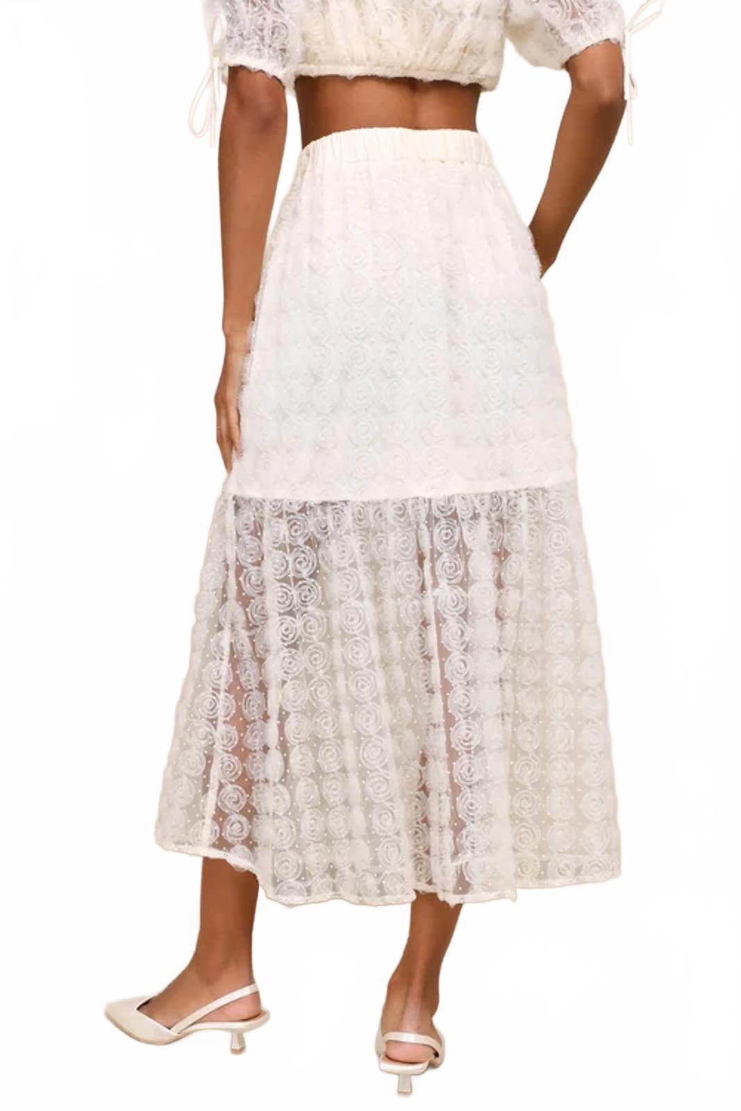 NWT Lulus Ideal Adoration Cream Tulle Swiss Dot Rosette Midi Skirt Size L