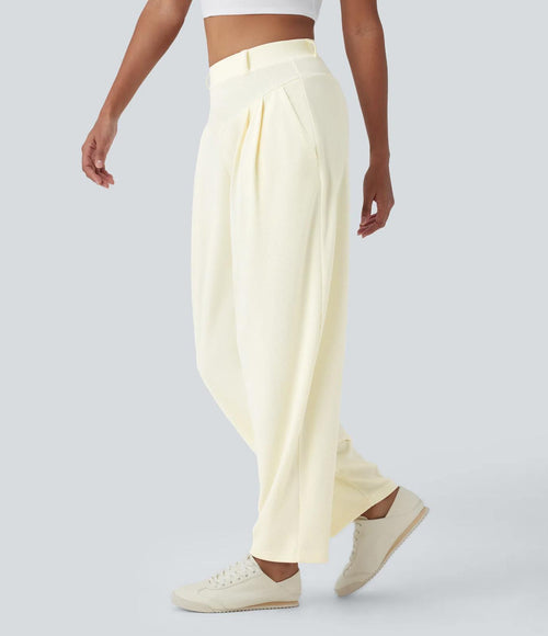 NWT Halara Ribbed High Waisted Pocket Barrel Leg Work Pants Size Large