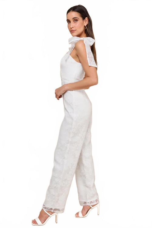 NWT Lulus Extraordinary Charm White Floral Burnout Tie-Strap Jumpsuit Size S