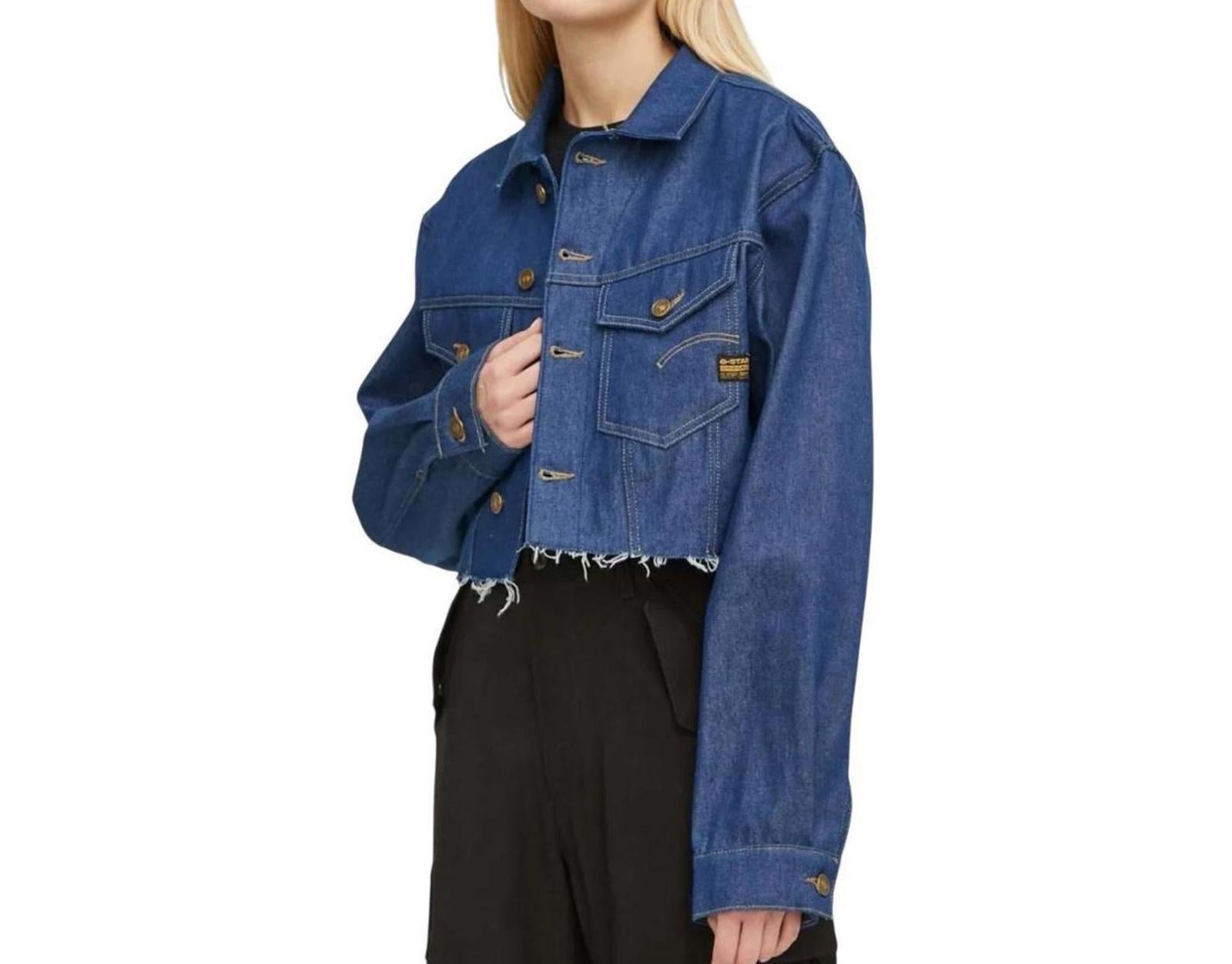 NWT G-Star RAW Frayed-Edge Cropped Denim Jacket Raw Denim Women’s Size Medium