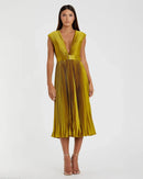 NWT Mac Duggal Apparel Green Pleated Cap Sleeve Belted A Line Dress Size 6