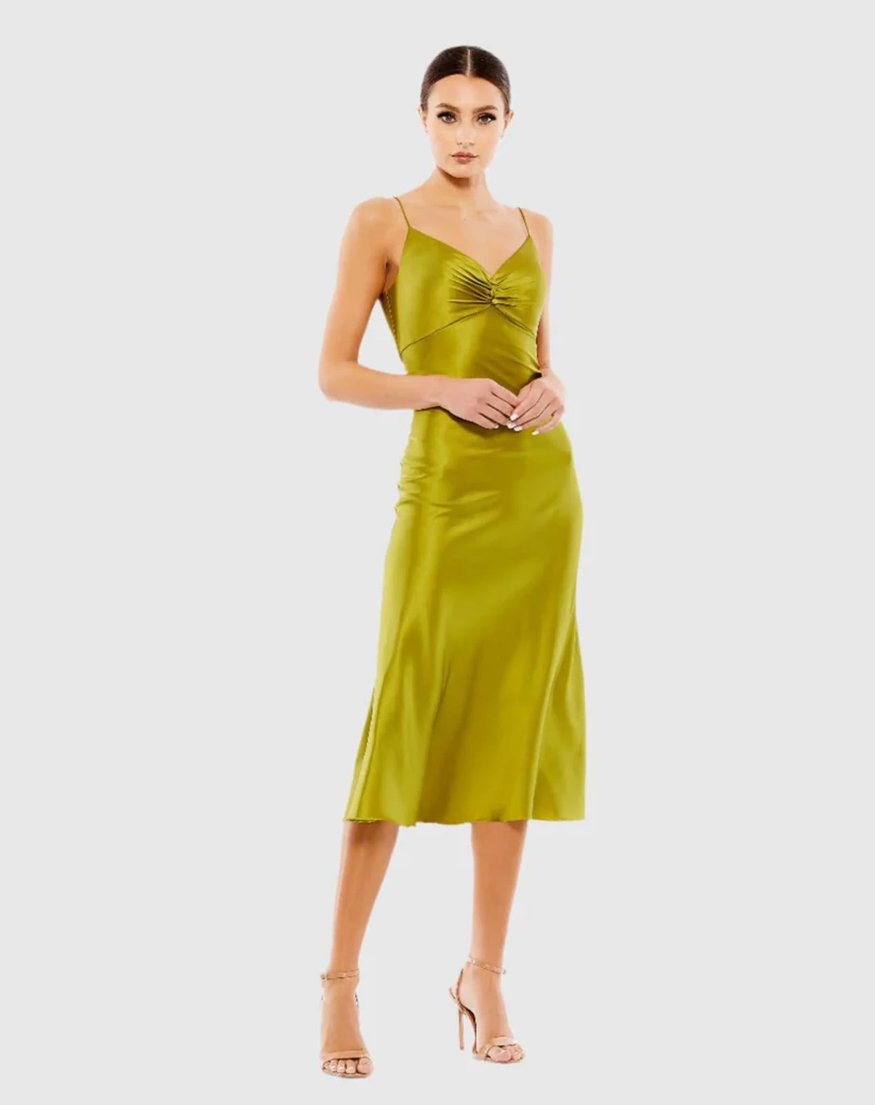 NWT Mac Duggal Apparel Green Spaghetti Strap Charmeuse Slip Dress Size 0