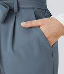 NWT Halara High Waisted Belted Pocket Wide Leg Work Pants Deep Sea Gray Blue XL