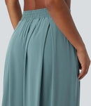 NWT Halara Breezeful Blue High Waist Shirred Flowy Palazzo Pants Size Large