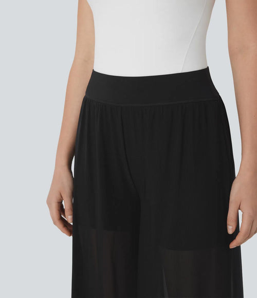 NWT Halara High Waisted 2-in-1 Mesh Wide Leg Flowy Dance Pants Black Size Small