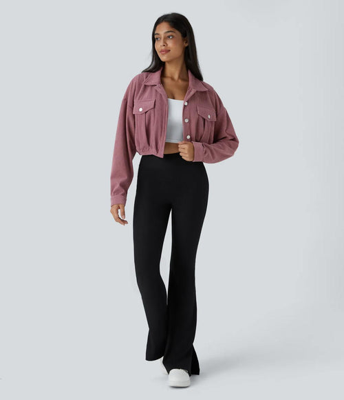 NWT Halara Pocket Cropped Corduroy Casual Jacket Mauvewood Large
