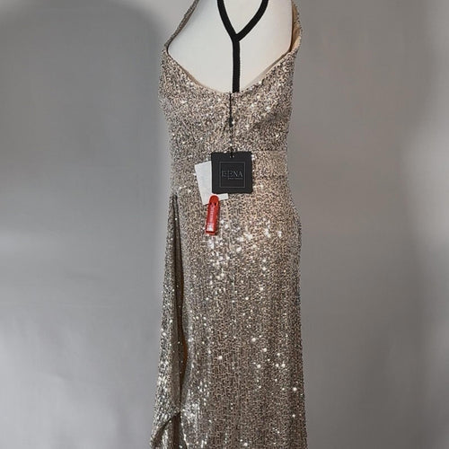 Mac Duggal Formal Silver Sequined One Shoulder Cut Out Gown Size 10 $298 NWT