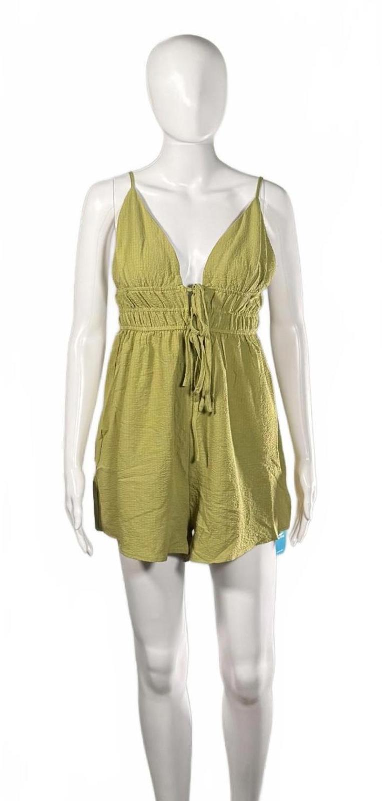 NWT Cupshe Olive Green Tie Front Romper Jumpsuit Women's Size M
